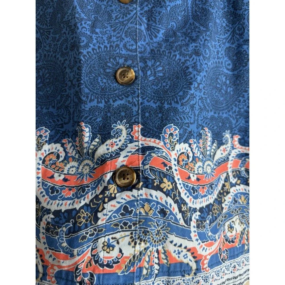 Lands End Womens Sz 8 Paisley Print Skirt A-Line Button Front Boho Chic Nautical